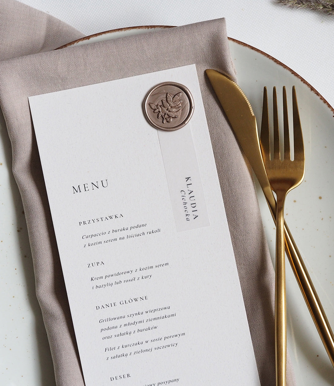 Menu z winietką Beige